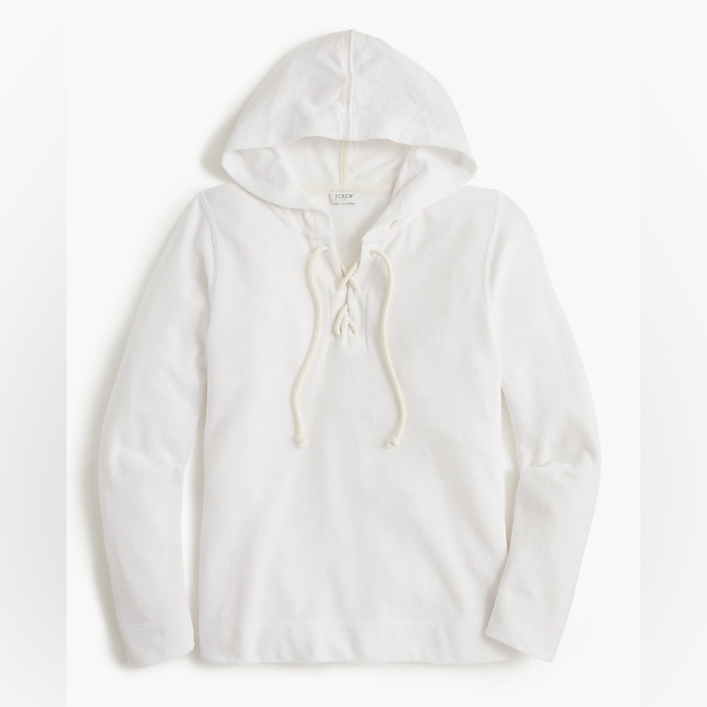 J. Crew White Terry Cloth Style Lace Up Hoodie